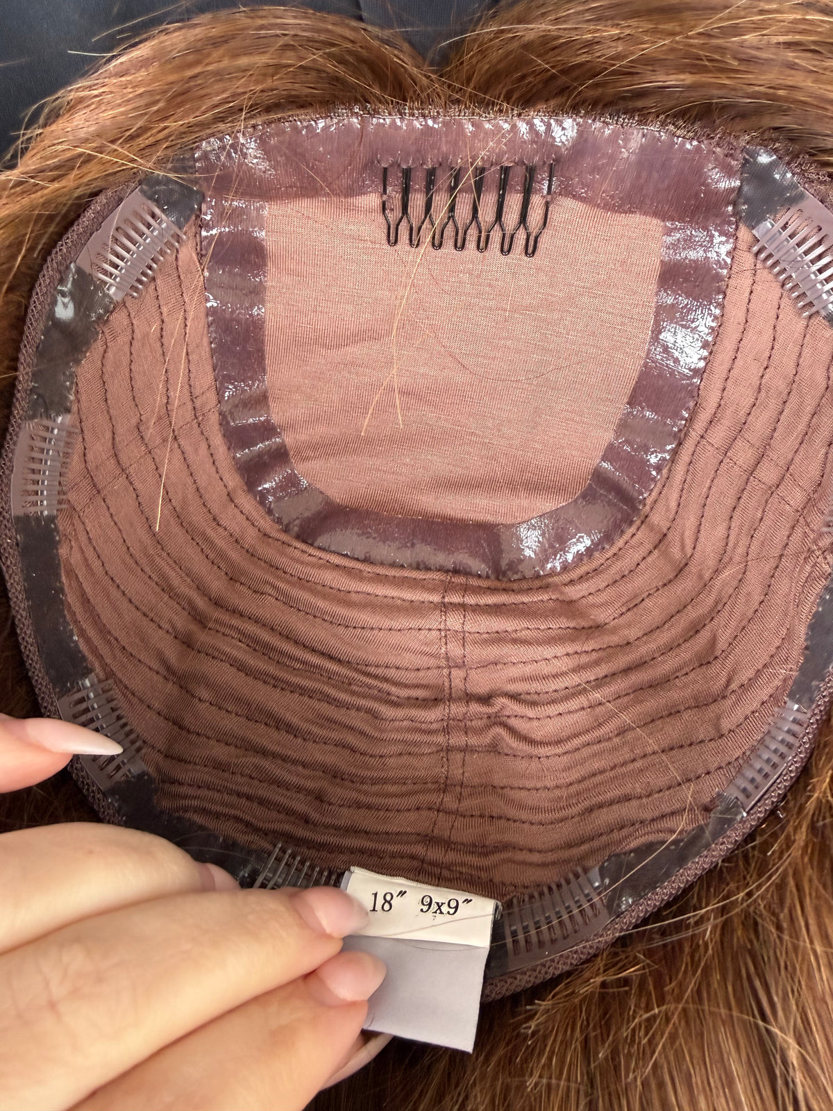 Rose 9x9 18" Natural Red Human Hair Silk Top Topper, photo 7 of 8