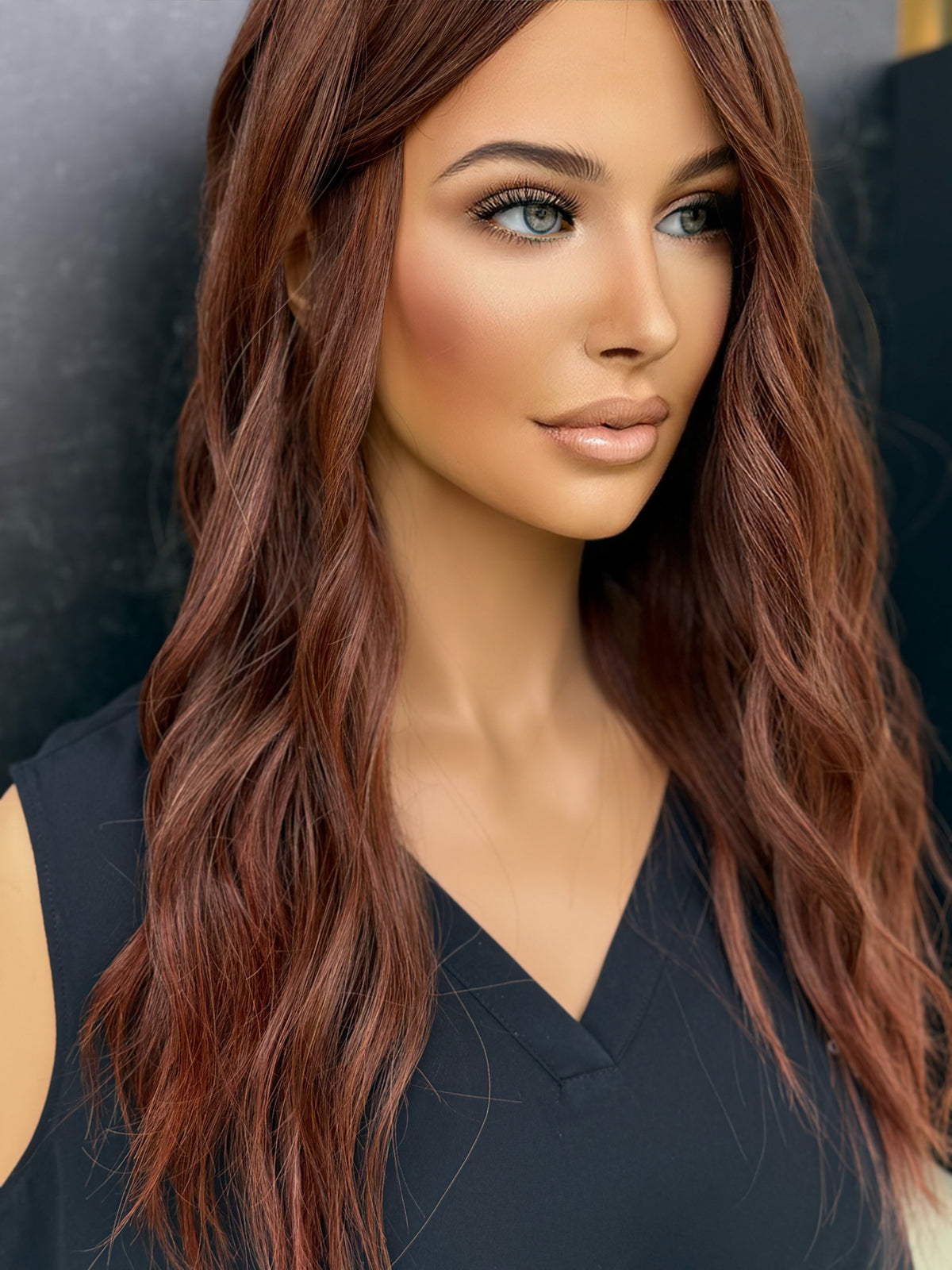 Smoked Mahogany 9x9 18" Human Hair Silk Top Topper, photo 1 of 4