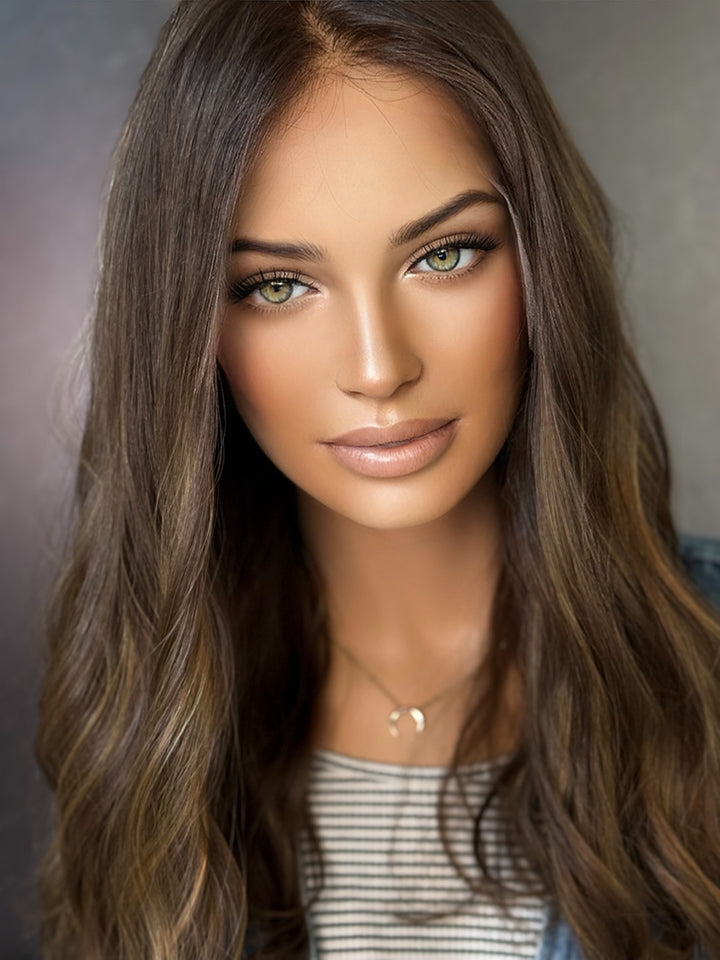 Mel 20" Euro Lace Top Wig – Medium Brown with highlights Large Cap | Lu&
