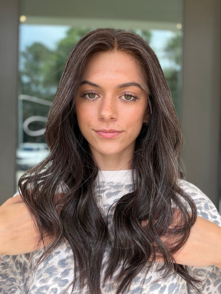 Junie with natural silver highlighting (M) 22” Lace Top Wig