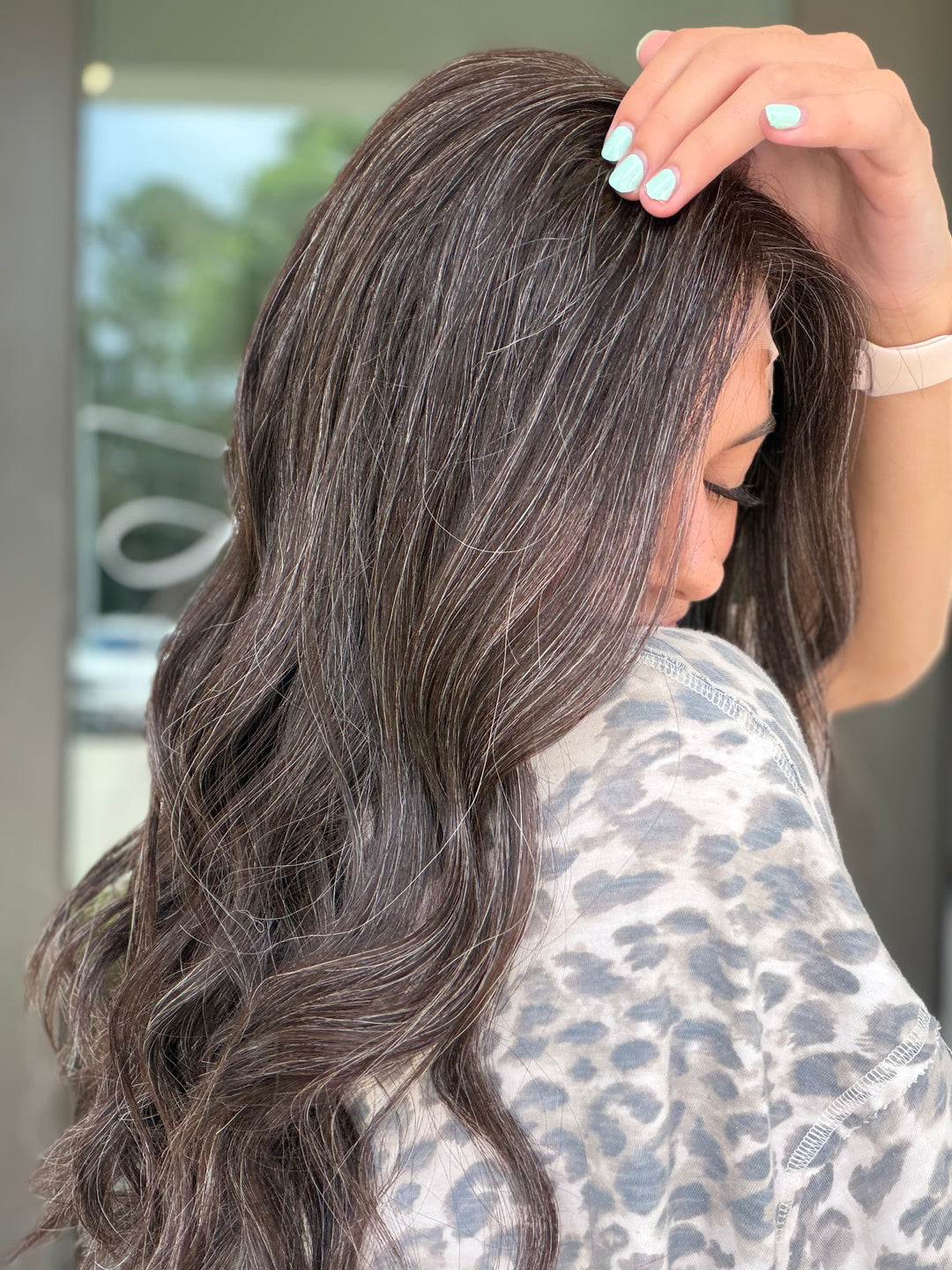 Junie with natural silver highlighting (M) 22” Lace Top Wig