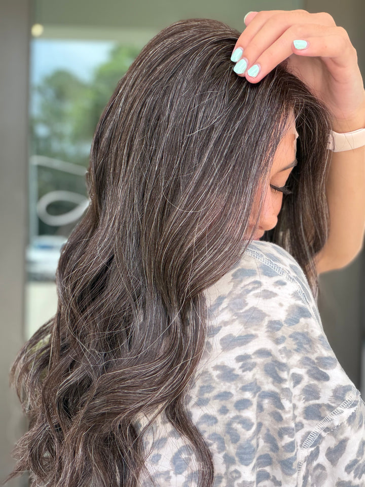Junie with natural silver highlighting (M) 22” Lace Top Wig