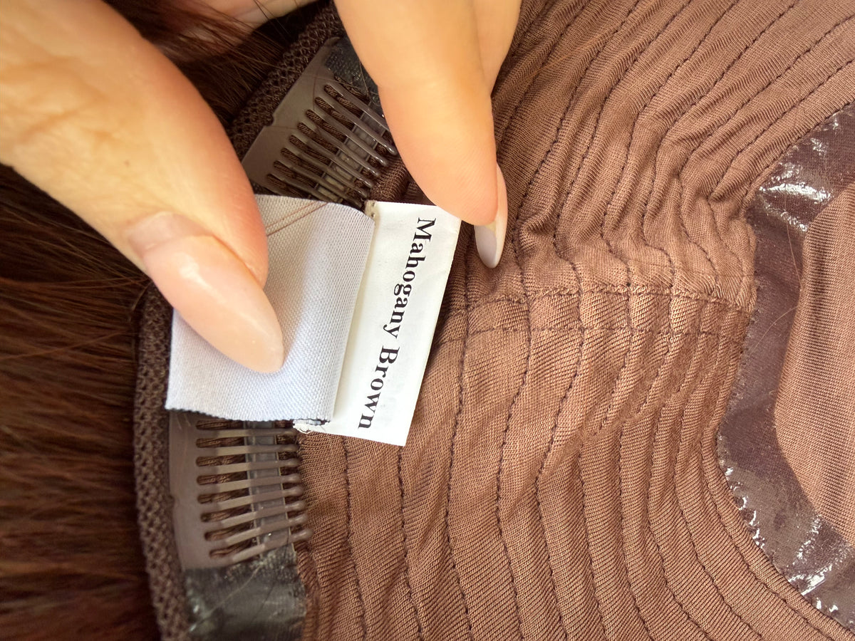 Smoked Mahogany 9x9 18" Human Hair Silk Top Topper, photo 3 of 4