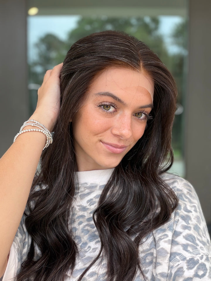 Junie with natural silver highlighting (M) 22” Lace Top Wig
