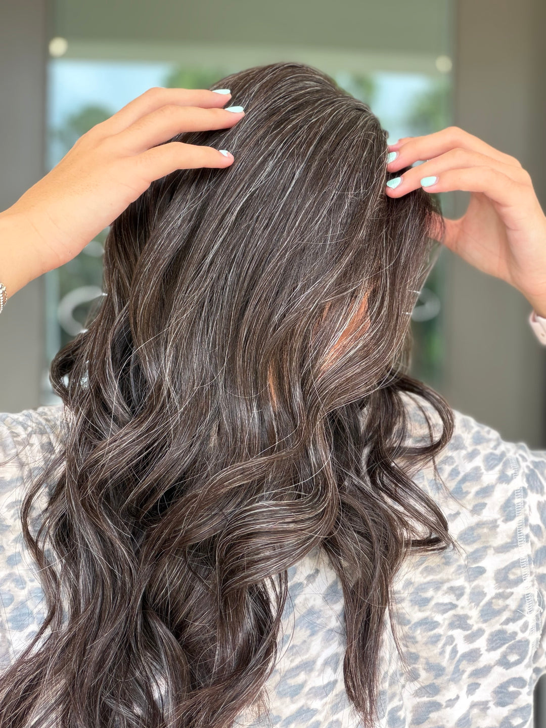 Junie with natural silver highlighting (M) 22” Lace Top Wig