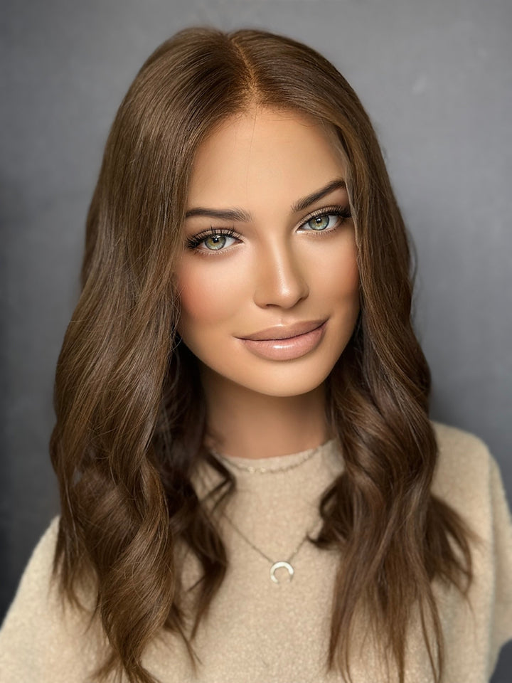 Warm Light Brown Euro 18” [M] Low Density Lace Top Wig