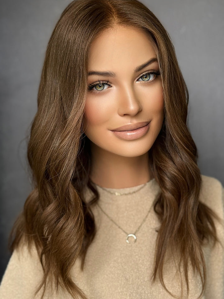 Warm Light Brown Euro 18” [M] Low Density Lace Top Wig