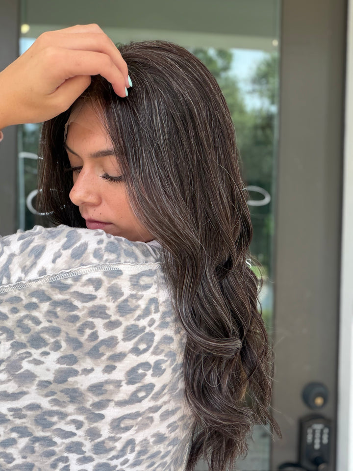Junie with natural silver highlighting (M) 22” Lace Top Wig