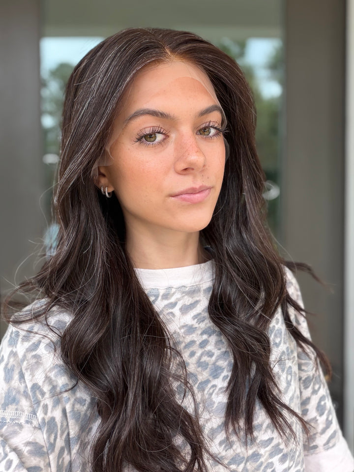 Junie with natural silver highlighting (M) 22” Lace Top Wig