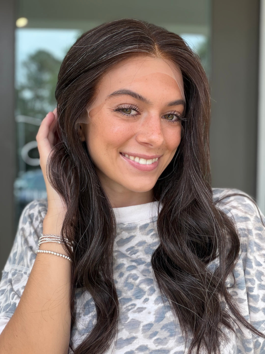 Junie with natural silver highlighting (M) 22” Lace Top Wig