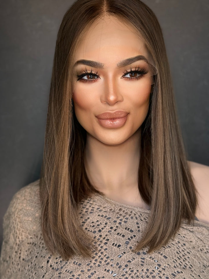 “Latte Swirl” [XS] 16” Lace Top Wig