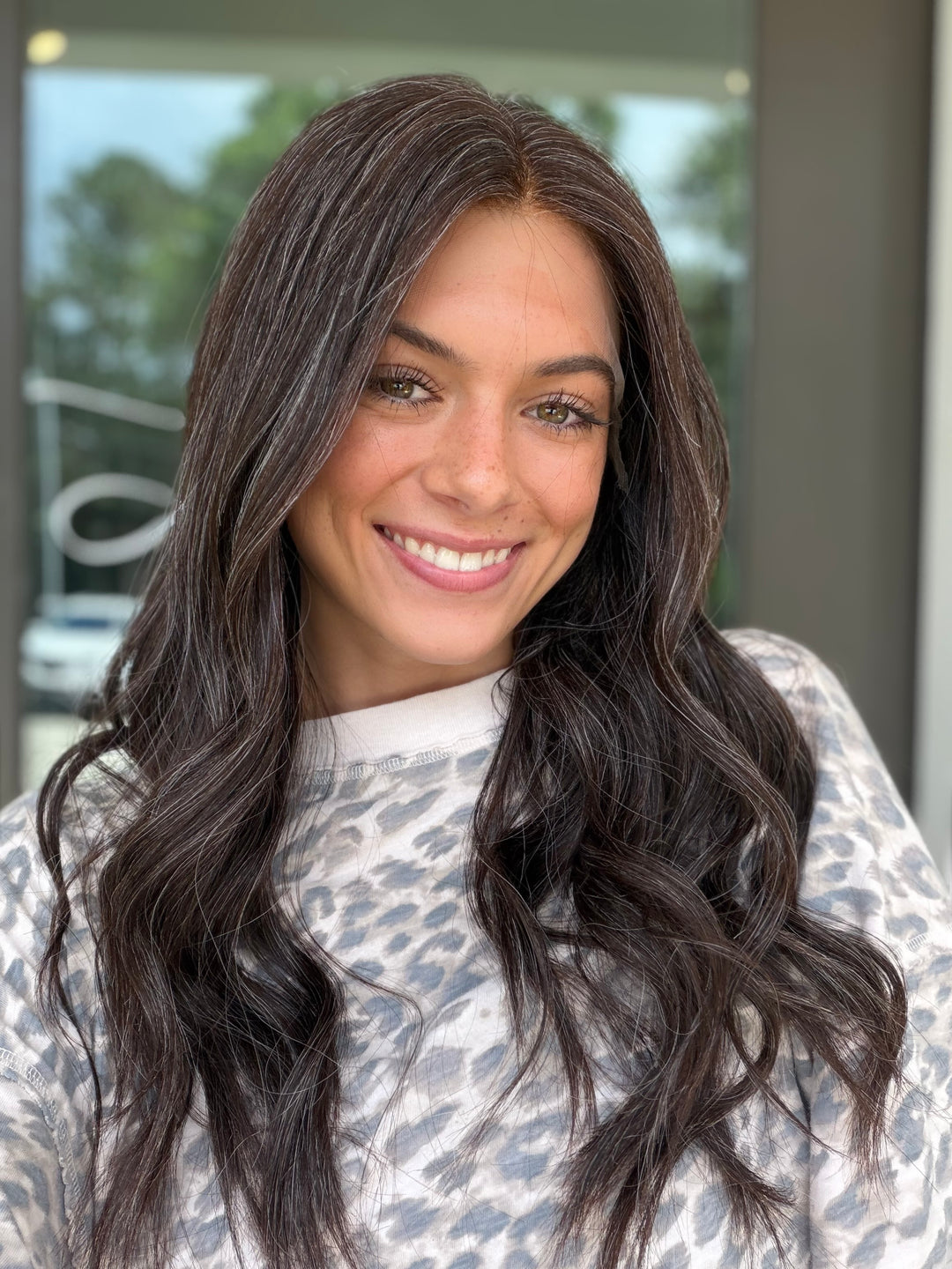 Junie with natural silver highlighting (M) 22” Lace Top Wig