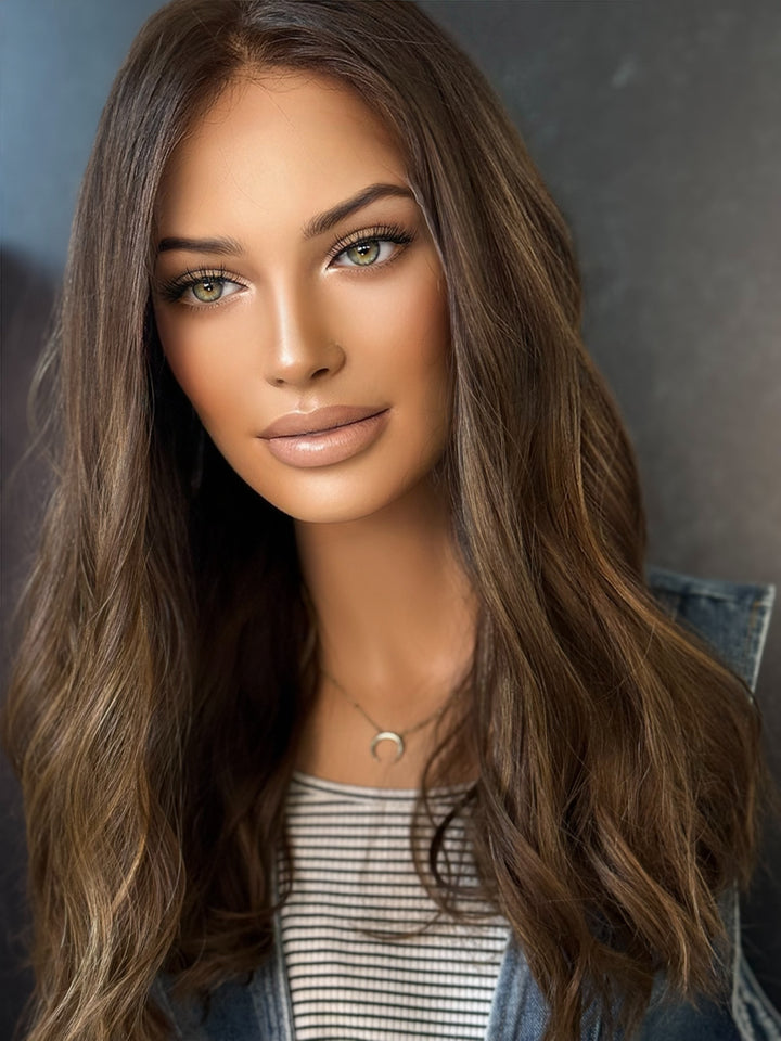 Mel 20" Euro Lace Top Wig – Medium Brown with highlights Large Cap | Lu&