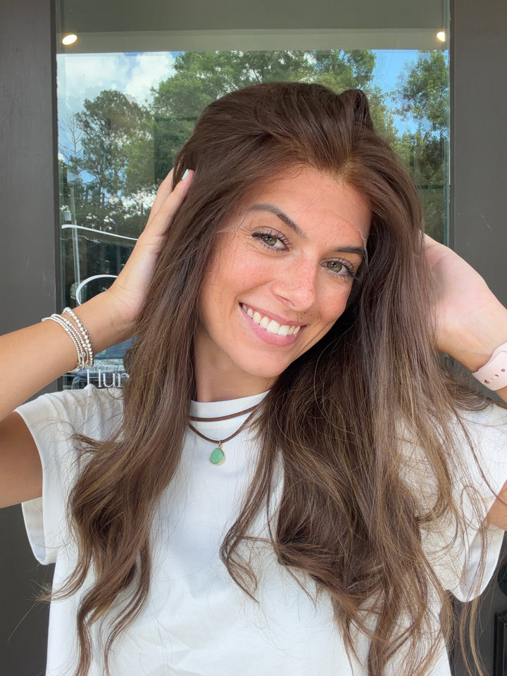 Mel 20" Euro Lace Top Wig – Medium Brown with highlights Large Cap | Lu&