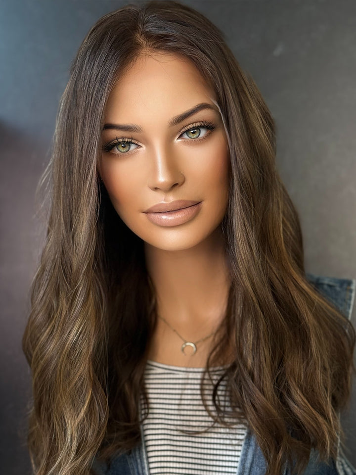 Mel 20" Euro Lace Top Wig – Medium Brown with highlights Large Cap | Lu&