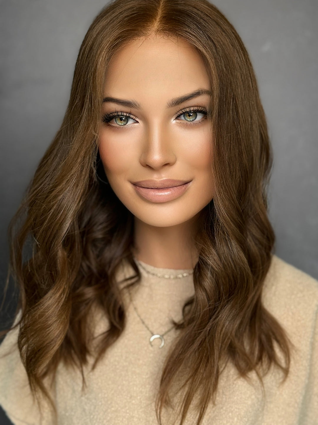 Warm Light Brown Euro 18” [M] Low Density Lace Top Wig