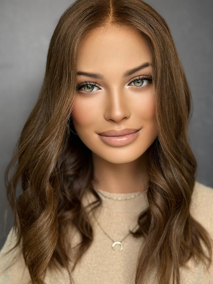 Warm Light Brown Euro 18” [M] Low Density Lace Top Wig