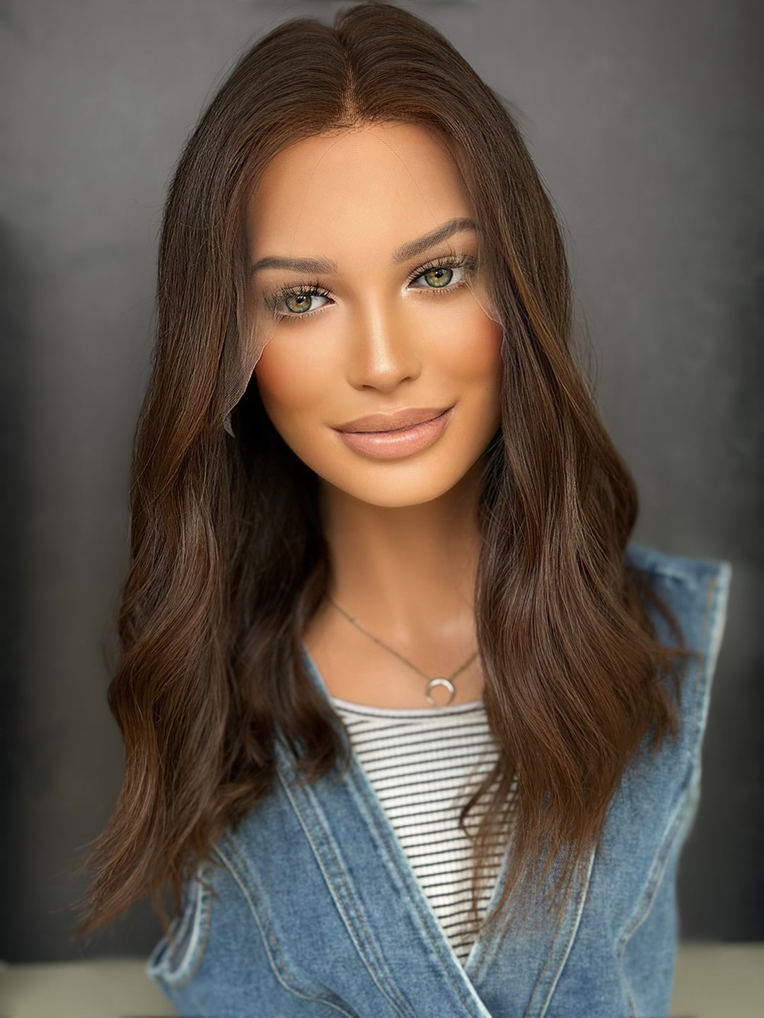 18" Euro Lace Top Wig – Warm Medium Brown Medium Cap | Lu&