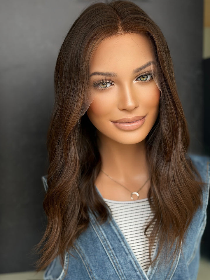 18" Euro Lace Top Wig – Warm Medium Brown Medium Cap | Lu&